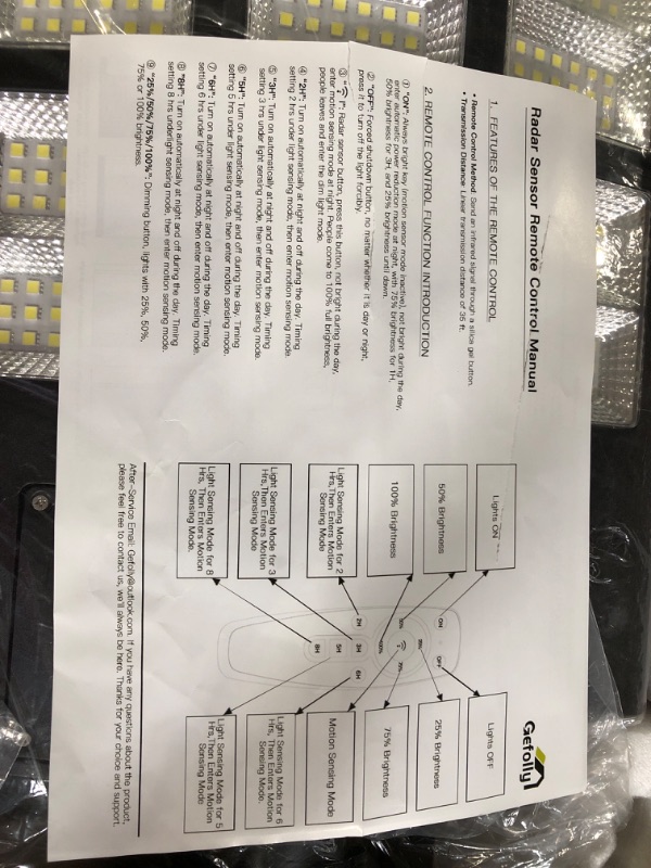 Photo 2 of USED - Gefolly 1000W Solar Street Lights Outdoor, 162000LM Commercial Parking Lot Light Dusk to Dawn 6500K, IP67 Waterproof Solar Security Flood Lights - 2pk