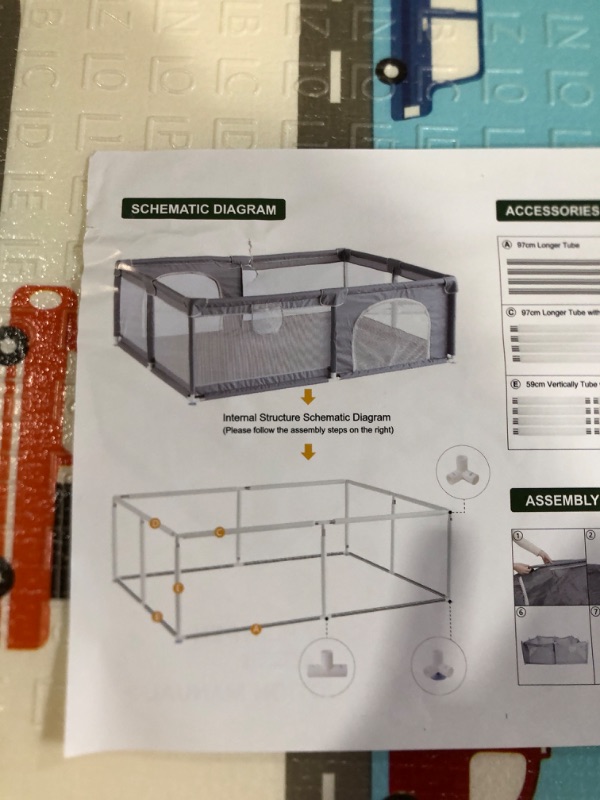 Photo 2 of Baby Playpen,71"x59 " Extra Large Baby Playard, Playpen for Babies with Gate, Indoor & Outdoor Kid Activity Center with Anti-Slip Base, Sturdy Safety Playpen with Soft Mesh, Playpen for toddlers(Gray)