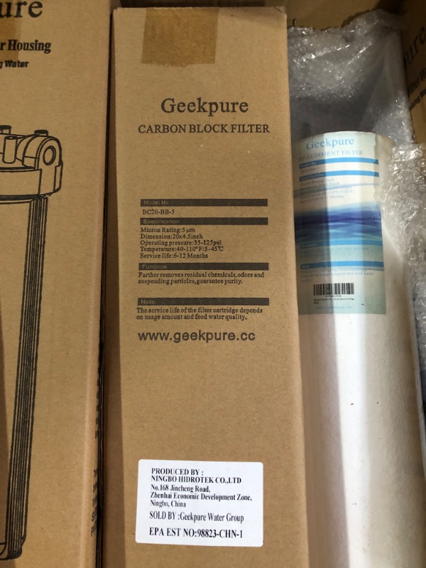 Photo 4 of **PARTS ONLY, MISSING PARTS** Geekpure 2 Stage Whole House Water Filter System with 20-Inch Blue Housing-1"Port 2 x PP ,2 x Carbon Filters