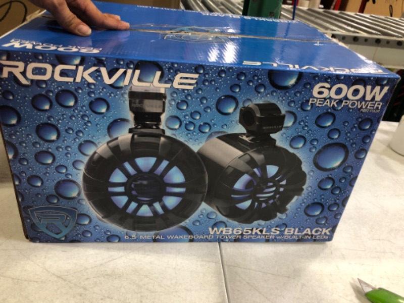 Photo 2 of Rockville Pair WB65KLS Black 6.5" 300w Metal Marine Wakeboard LED Tower Speakers Speakers Slim Black with LED