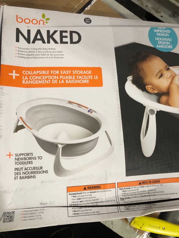 Photo 1 of Boon Naked 2-Position Collapsible Baby Bathtub, Recline or Sit Up for Infants and Toddlers - Gray