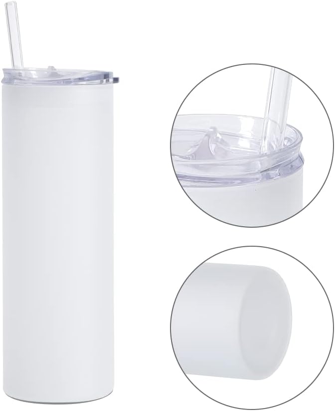 Photo 1 of 3Pack Blanks Skinny Tumbler White With Straw 8"x3" 