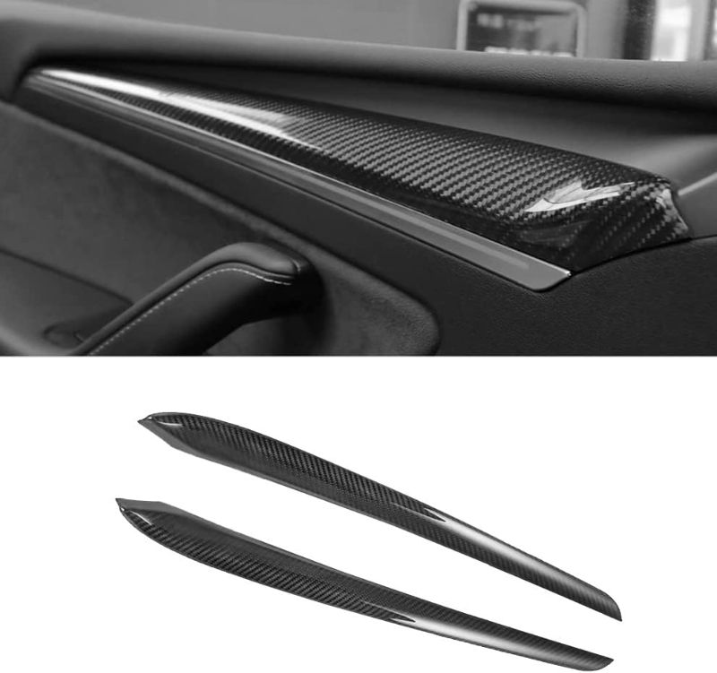 Photo 1 of (USED) EVbase Tesla Model 3 Model Y Front Door Trim Panel Caps Real Carbon Fiber