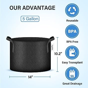 Photo 1 of 10-Pack 5 Gallon Grow Bags Heavy Duty Container Thickened Nonwoven Fabric Plant Pots with Handles