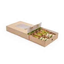 Photo 1 of *5 OF 10 *Slide Tek Rectangle Kraft Paper Catering Tray - with Window - 17 3/4" x 12 1/4" x 3 1/4" - 5PC