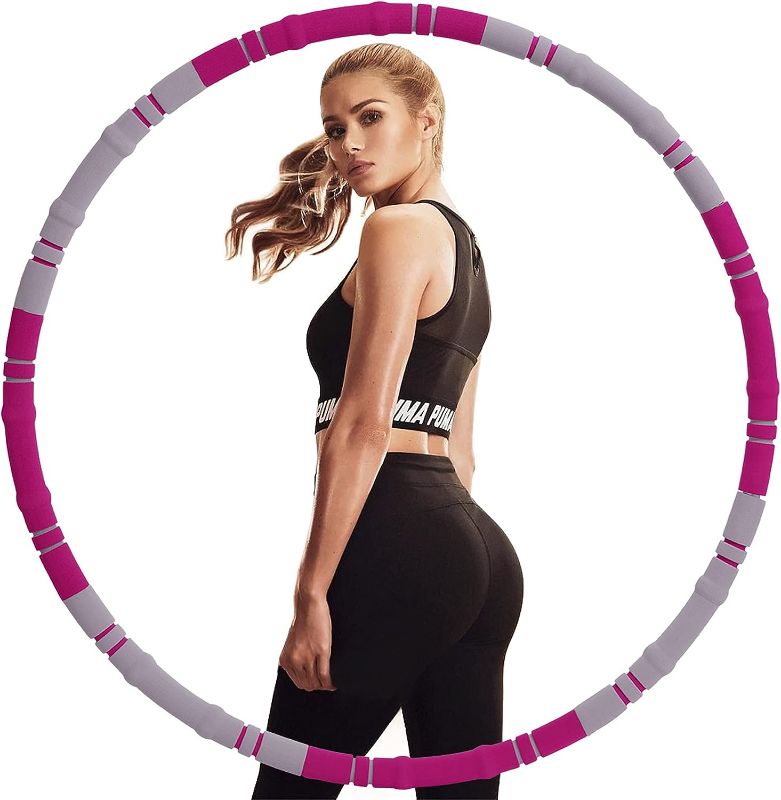 Photo 1 of Adult Weighted Exercise Hoop, 8 Section Detachable Weight Loss Fitness Hoop, 2.2 Pounds of Stainless Steel Wrapped in Soft Foam, Adjustable Weight, Professional Sports Hoop for Women's Office, Home.