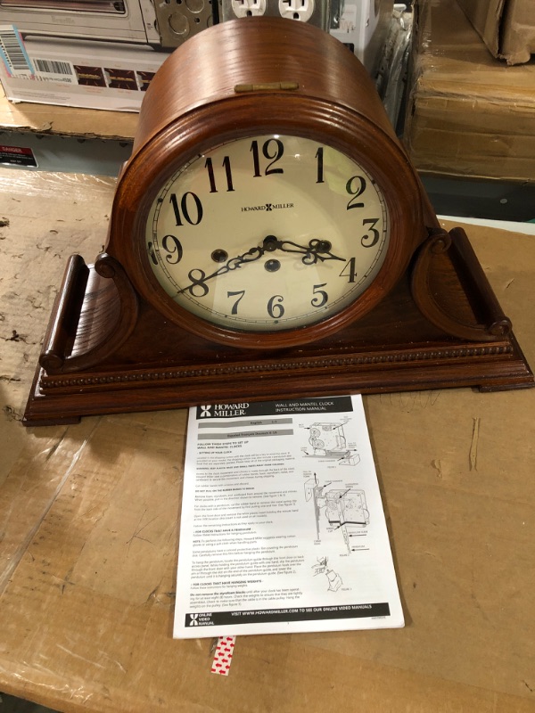 Photo 2 of *NON-FUNCTIONAL, NEEDS REPAIR, EXTERIOR IN GOOD CONDITION* Howard Miller Hadley Mantel Clock 630-222 – Oak Yorkshire, Key Wound Single Chime Movement