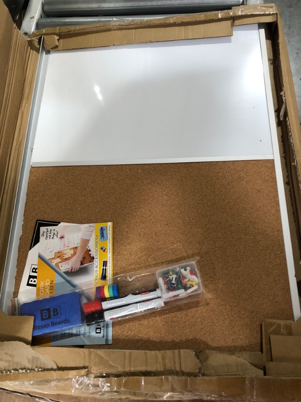 Photo 2 of Combination Whiteboard Bulletin Board Set - Dry Erase/Cork Board 30 x 20" with 1 Magnetic Dry Eraser, 4 Markers, 4 Magnets and 10 Pins - Big Combo Tack White Board for Home Office Cubicle Desk 30x20" Whiteboard/Cork Board