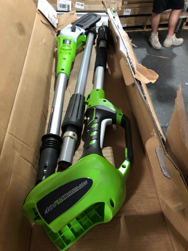 Photo 2 of Greenworks 8' 40V Cordless Pole Saw, Battery Not Included 20302 with 24-Inch 40V Cordless Hedge Trimmer with Rotating Handle, Battery Not Included 22332