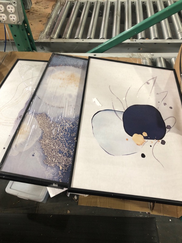 Photo 1 of 3 Framed Abstract Canvas Wall Art, 3 piece, 16" X 24" each [minor dmg]