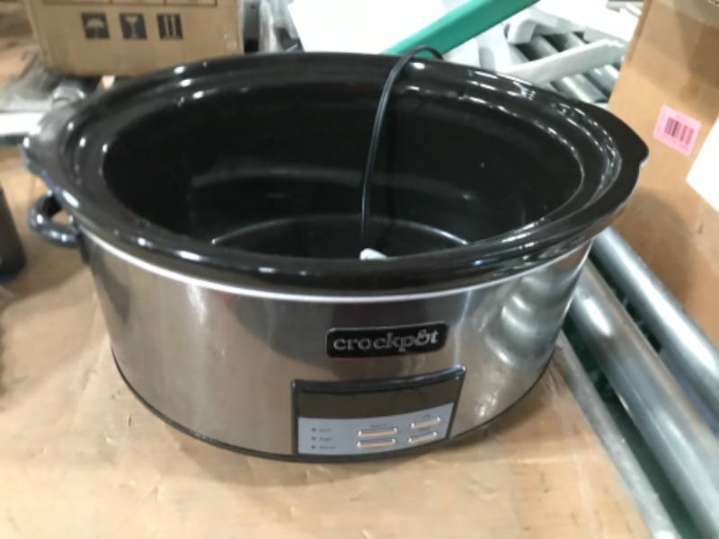 Photo 2 of **crock pot non functional**sold for parts**missing lid**
Crockpot 8 Quart Slow Cooker with Auto Warm Setting and Cookbook, Black Stainless Steel