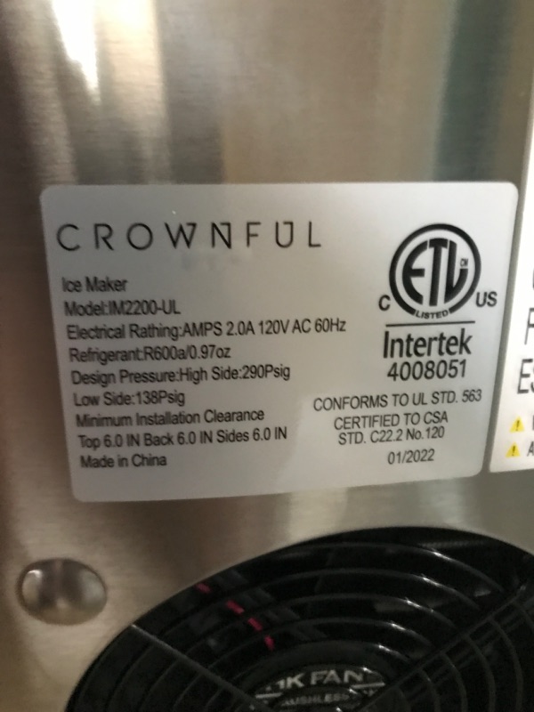 Photo 5 of CROWNFUL Ice Maker Countertop, Portable Ice Machine, 9 Bullet Ice Cubes Ready in 7-10 Mins,