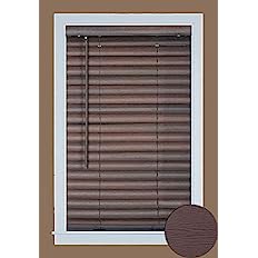 Photo 1 of  Cordless Window Blinds, 2" Slats Vinyl Mini Blind, Premium Embossed Woodgrain, Anti-UV Window Treatment, Mahogany, 39" Width x 64"