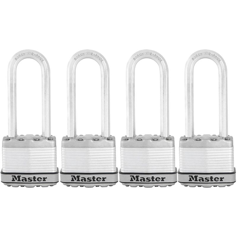 Photo 1 of **SEE NOTES** Master Lock Heavy Duty Outdoor Padlock 1-3/4 in. Wide, 2-1/2 in. Shackle, 4 Pack, Silver
