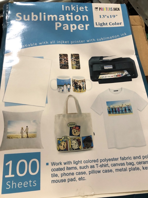 Photo 2 of Printers Jack Sublimation Paper 100 Sheets 13" x 19" 120 gsm for Any Epson Sawgrass Inkjet Printer with Sublimation Ink for T-shirt, Ceramic, Mouse Pad, Towel DIY Unique Gifts 13''x19''