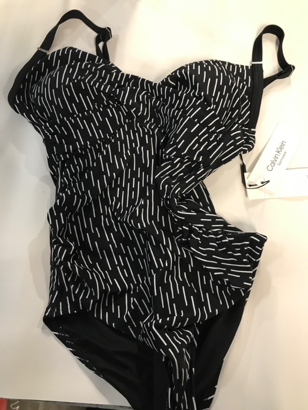 Photo 1 of Calvin Klein Women's Standard One Piece Swimsuit with Tummy Control, Black Morse Stripe Size 8
