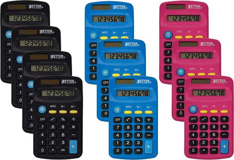 Photo 1 of Pocket Size Mini Calculators, 10 Pack, ***COLORS MAY VARY FROM STOCK PHOTO***