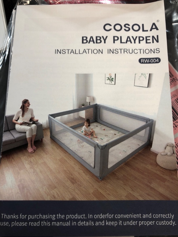 Photo 2 of Baby Playpen, Play Pen for Babies with Large Gate, 79” x59'' Safety Baby Playard with Bottom Infant Play pens, Dark Grey 59*79*27 Inch(150*200*68cm) Dark Grey