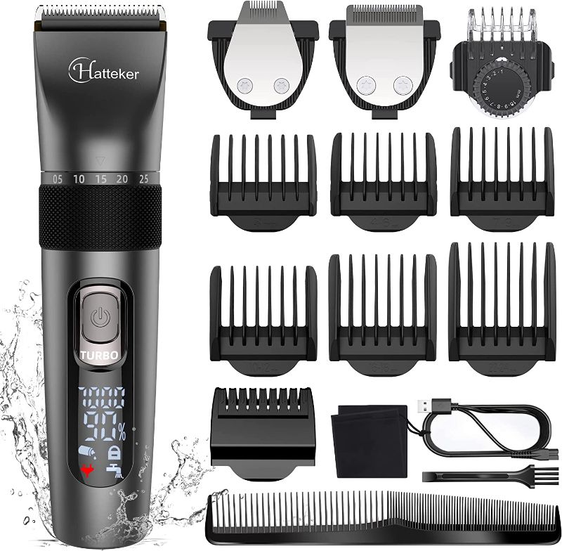 Photo 1 of Hatteker Adjustable Beard Trimmer Hair Cutting Kit Hair Clippers for Men Cordless Waterproof Three-Speeds/15-pieces Hair Trimmer USB Rechargeable
