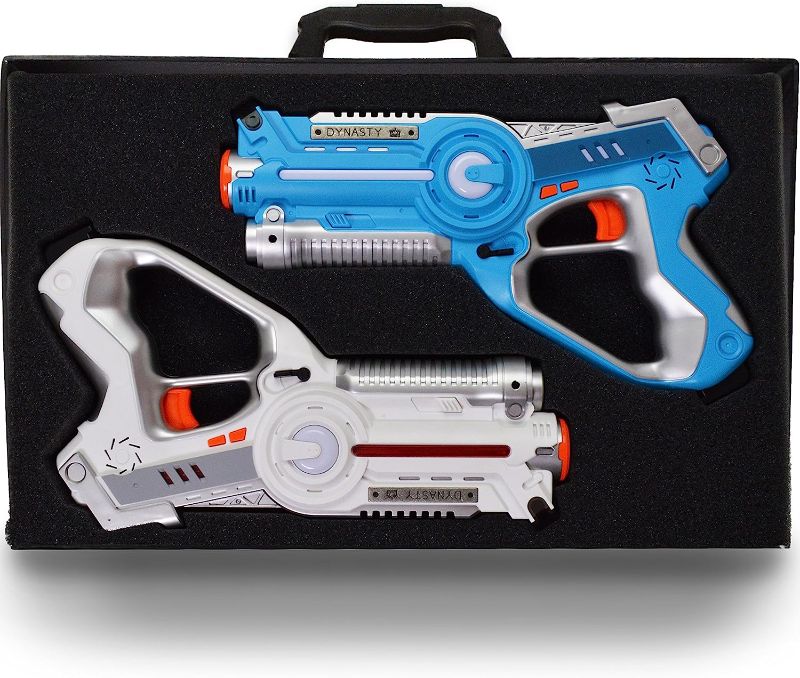 Photo 1 of DYNASTY TOYS Family Games Laser Tag Set and Carrying Case - Blue/White Laser Tag Blasters for Birthday Parties and Family Events (2 Pack)
