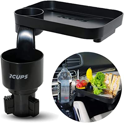 Photo 1 of 2CUPS Car Cup Holder Expander and Attachable Tray, Fits Yeti / Hydroflasks / Nalgene 16-40 oz. Dual Cup Holder with Adjustable Swivel Tray. Organizer Table for car, Truck, Automotive Cup Holder Expander and Oval Tray