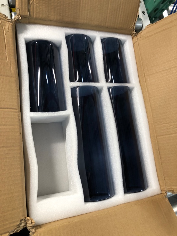 Photo 2 of *missing one* 6 Pcs Blue Glass Cylinder Vases Hurricane Candle Holders 