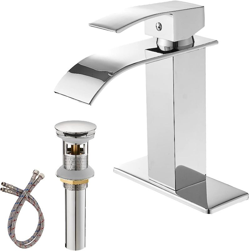 Photo 1 of [New] BWE Bathroom Faucet Modern Chrome Waterfall Single Hole Faucet for Bathroom - Silver