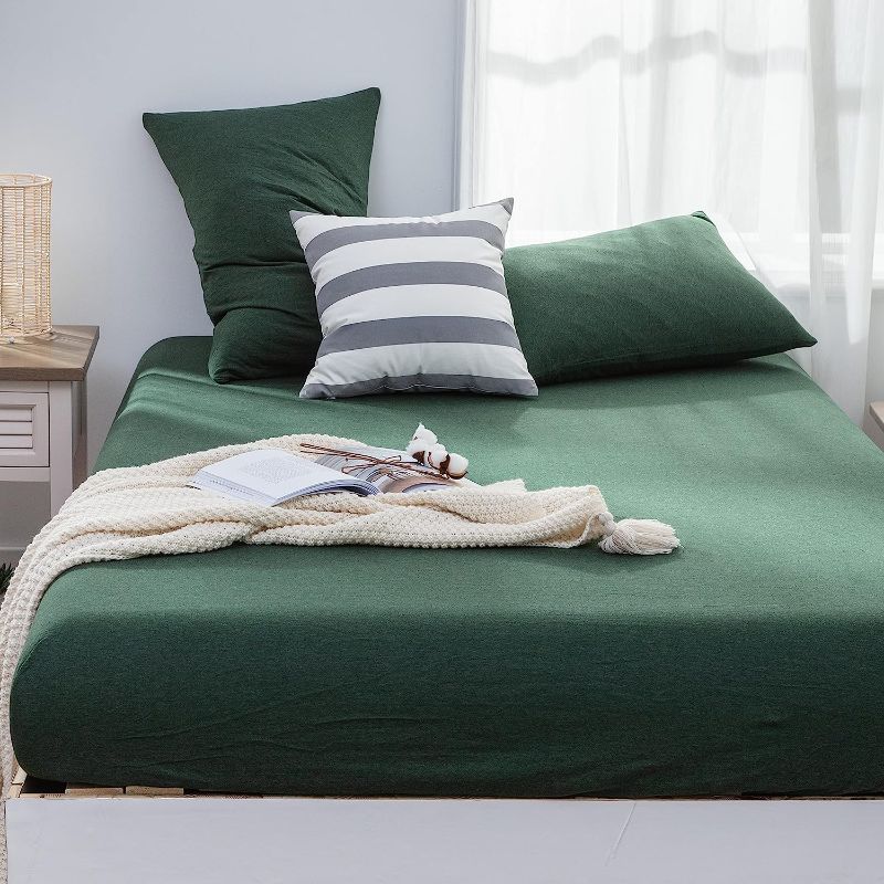 Photo 1 of [Notes] LIFETOWN 100% Jersey Knit Cotton Sheet, Extra Deep Pocket Sheet,  (Green, Twin)