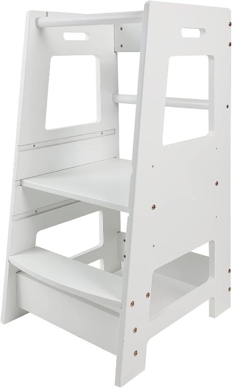 Photo 1 of ECOMEX Toddler Standing Tower Kitchen Step Stool for Kid's Adjustable Height - White
