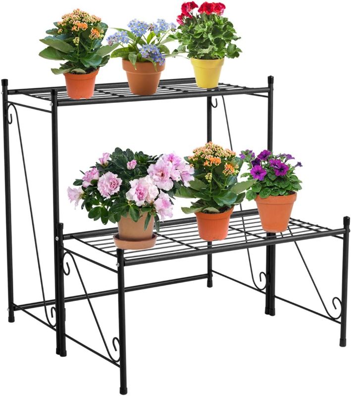 Photo 1 of [See Notes] DOEWORKS 2 Tier Metal Plant Stand Storage Rack Shelf, Black
