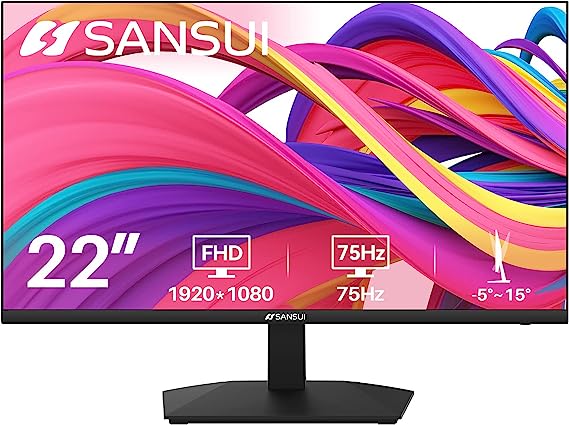 Photo 1 of SANSUI Monitor 22 inch 1080p FHD 75Hz Computer Monitor with HDMI VGA