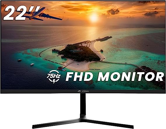 Photo 1 of [New] CRUA 22 Inch Monitor, FHD(1920x1080P) 75HZ VA Desktop Computer Monitor, Black
