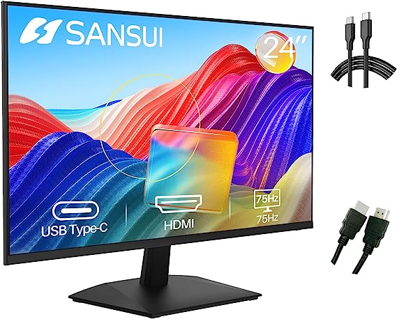 Photo 1 of [New] SANSUI Monitor 24 inch FHD PC Monitor with USB Type-C, Built-in Speakers Earphone