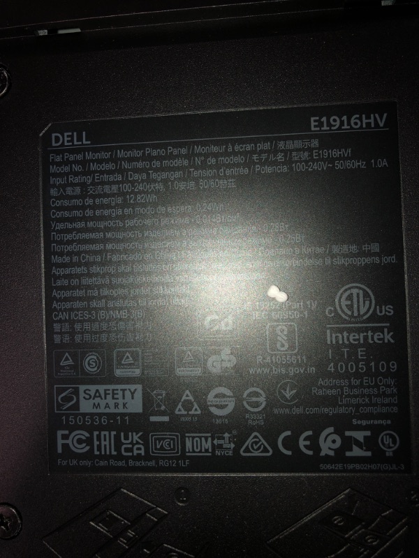 Photo 3 of Dell E1916HV VESA Mountable 19" Screen LED-Lit Monitor,Black One Monitor Monitor 19 in