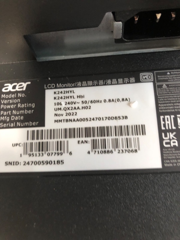 Photo 1 of Acer 23.8” Full HD (1920 x 1080) Ultra-Thin Zero-Frame IPS Monitor with AMD Radeon FREESYNC Technology and 1ms VRB (HDMI Port & VGA Port), black