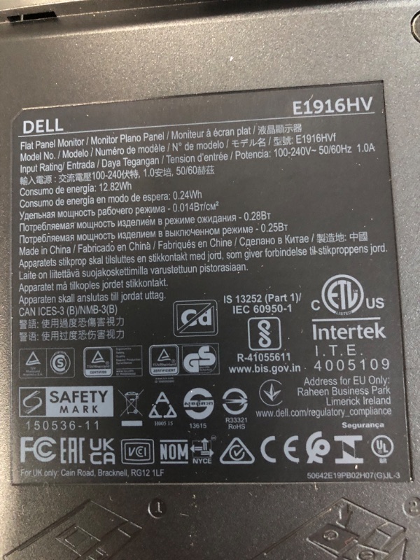 Photo 3 of Dell E1916HV VESA Mountable 19" Screen LED-Lit Monitor,Black One Monitor Monitor 19 in