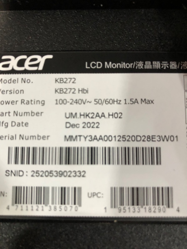 Photo 4 of Acer KB272 Hbi 27" Full HD (1920 x 1080) Zero-Frame Gaming Office Monitor | 100Hz | 1ms (VRB) | Low Blue Light | Tilt | HDMI & VGA Ports Full HD USB Streaming 2MP Webcam With Webcam 27-inch IPS 100Hz