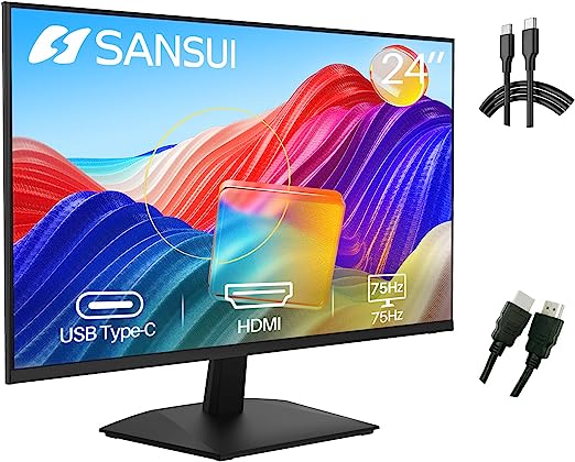 Photo 1 of [Missing Cord] SANSUI Monitor 24 inch FHD PC Monitor with USB Type-C, Black
