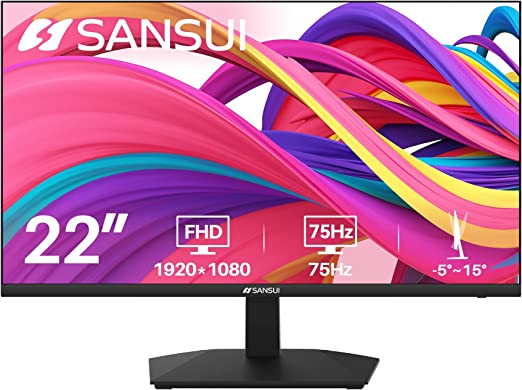 Photo 1 of SANSUI Monitor 22 inch 1080p FHD 75Hz Computer Monitor with HDMI VGA
