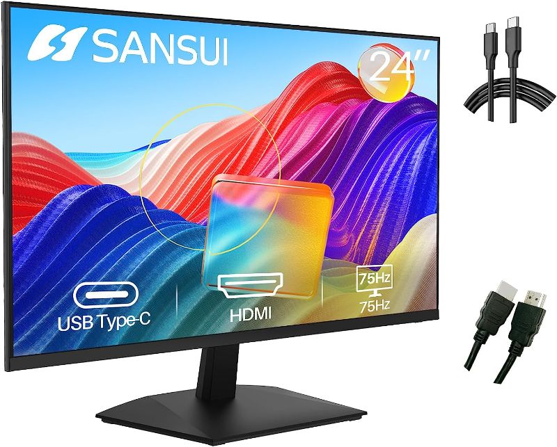 Photo 1 of SANSUI Monitor 24 inch FHD PC Monitor with USB Type-C, Built-in Speakers Earphone