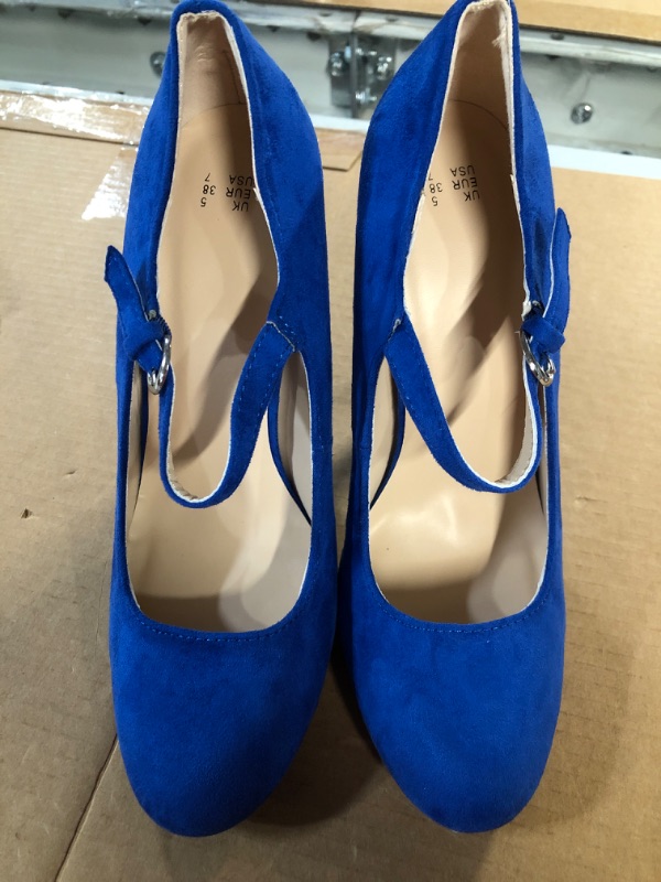 Photo 1 of STOCK IMAGE IS A REFERENCE**
Womens Evening Round Toe Suede Sexy Buckle Platform Stiletto High Heel Pumps Shoes  Royal Blue- 7 