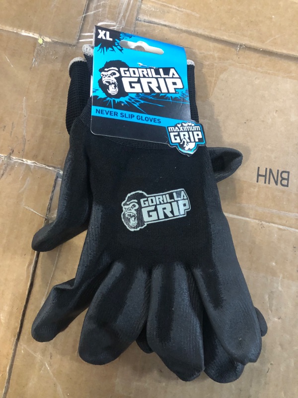 Photo 2 of GORILLA GRIP Grey Slip Resistant All Purpose Work Gloves Black X-large