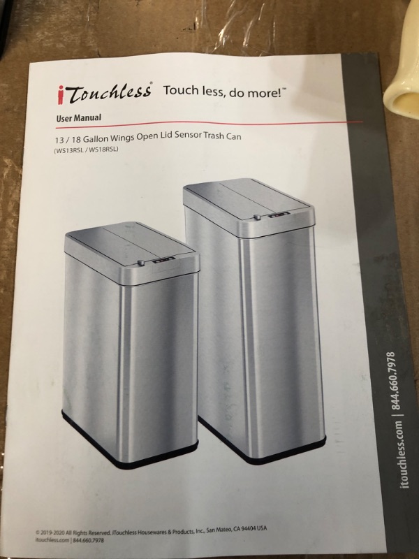 Photo 2 of **READ NOTES**  iTouchless Wings-Open Sensor Trash Can with AbsorbX Odor Filter & Pet-Proof Lid 68 Liter Automatic Touchless Kitchen Garbage Bin, 