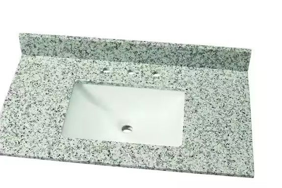 Photo 1 of  37 in. W Granite Single Vanity Top in Blanco Perla with White Sink