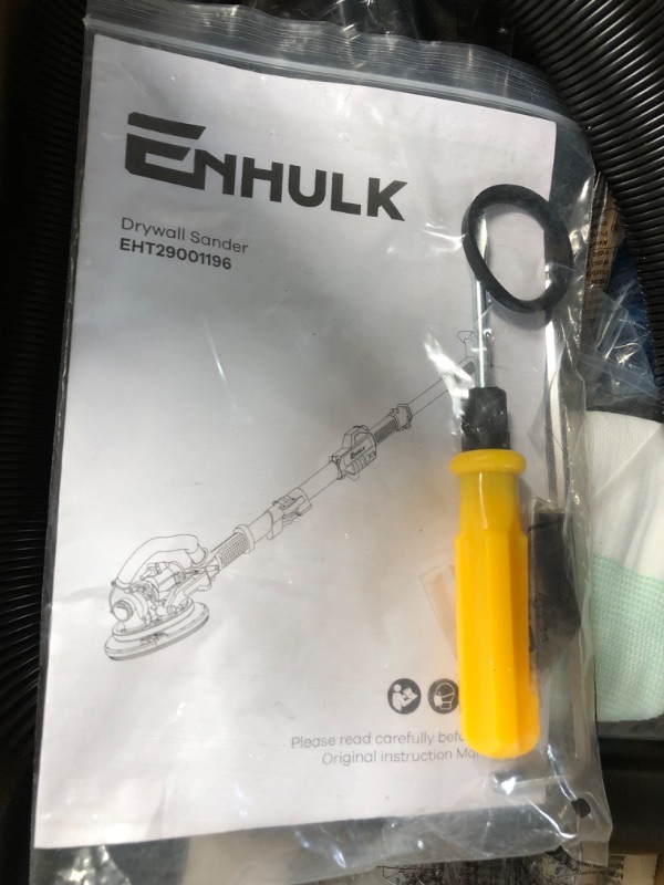Photo 1 of Enhulk Drywall Sander, 900W 7.2A Electric Drywall Sander with Vacuum Auto Dust Collection, 6 Variable Speed 800-1800RPM, Double-Deck LED Lights, Extendable & Foldable Handle, 12 Sanding Discs