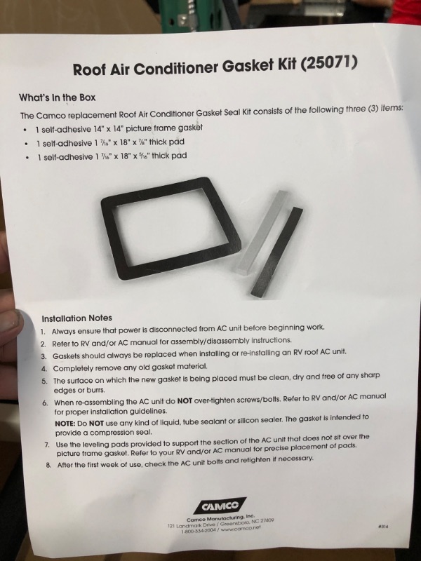 Photo 1 of Camco 14-Inch x 14-Inch Universal Camper Roof A/C Gasket Kit | Features a Waterproof Compression Seal, Self-Adhesive Picture Frame Gasket, and Self-Adhesive Leveling Pads (25071)