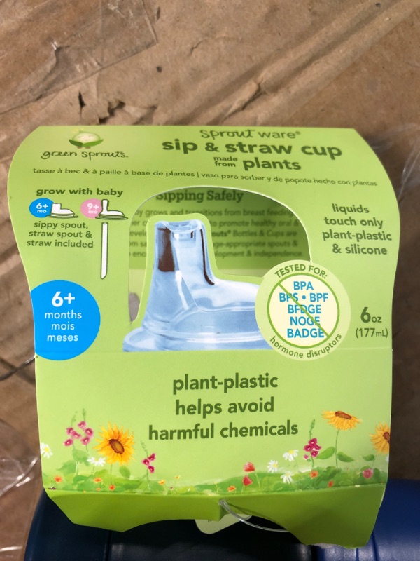 Photo 2 of green sprouts Sprout Ware Plant-Plastic Sip & Straw Cup, Includes Sippy & Straw Spouts, Easy Grip Handles, Blue