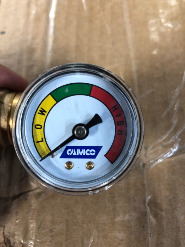 Photo 2 of Camco Brass Water Pressure Regulator with Gauge- Helps Protect RV Plumbing and Hoses from High-Pressure City Water - Easy Read Gauge (40064)