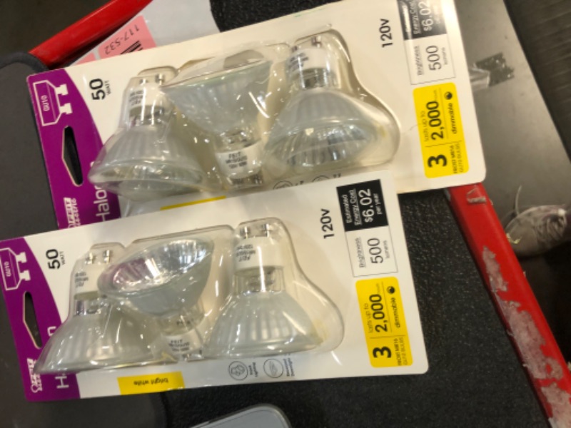 Photo 2 of ****** ONE BULB IN PACKAGE IS DAMAGED SEE [PHOTOS *******50-Watt MR16 GU10 Halogen Light Bulb Bright White (2700K) Bi-Pin Base Dimmable (3-Pack)