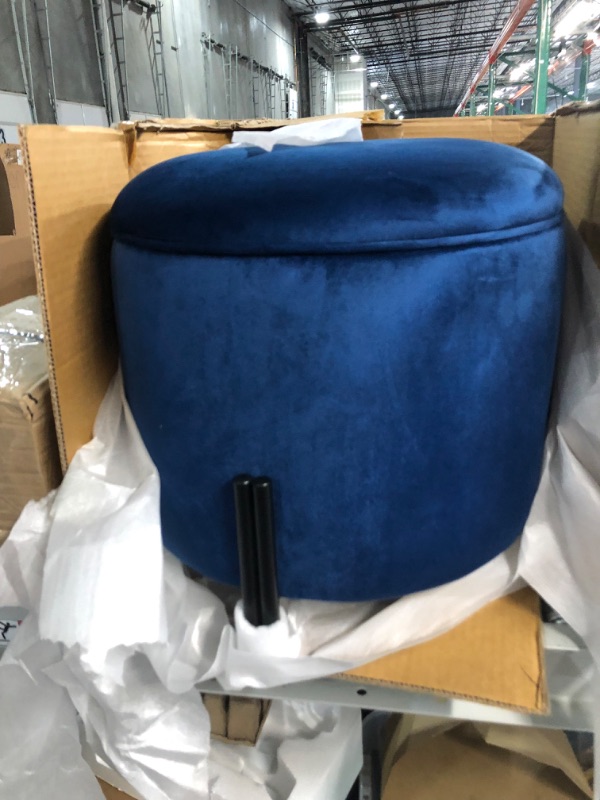 Photo 3 of ***** LIKE NEW ******* STOCK PHOTO FOR REF ONLY **** BLUE*****SICOTAS Velvet Upholstered Round Storage Ottoman - 17" Footrest Stool Modern Ottoman with Removable Lid Metal Legs - 